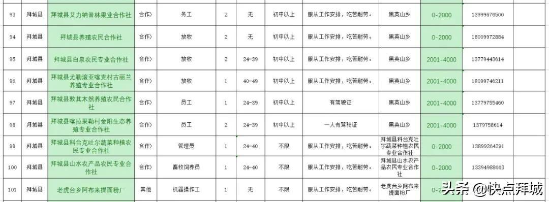 拜城最新招聘资讯